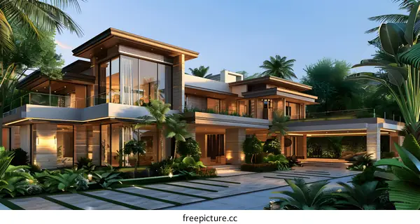 A Modern House Surrounded by Palm Trees