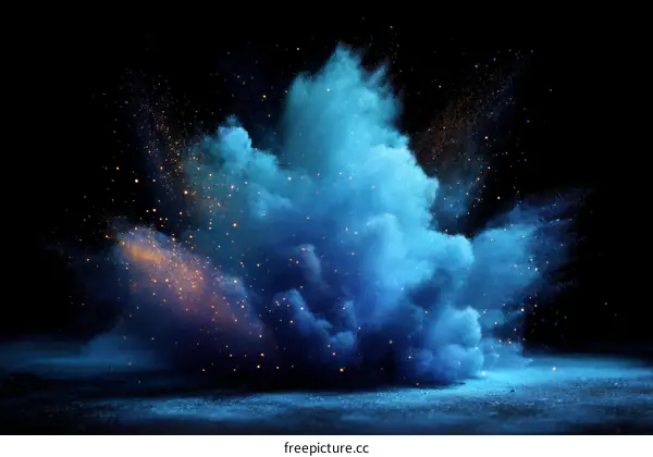 Abstract Explosion of Blue and Gold Particles