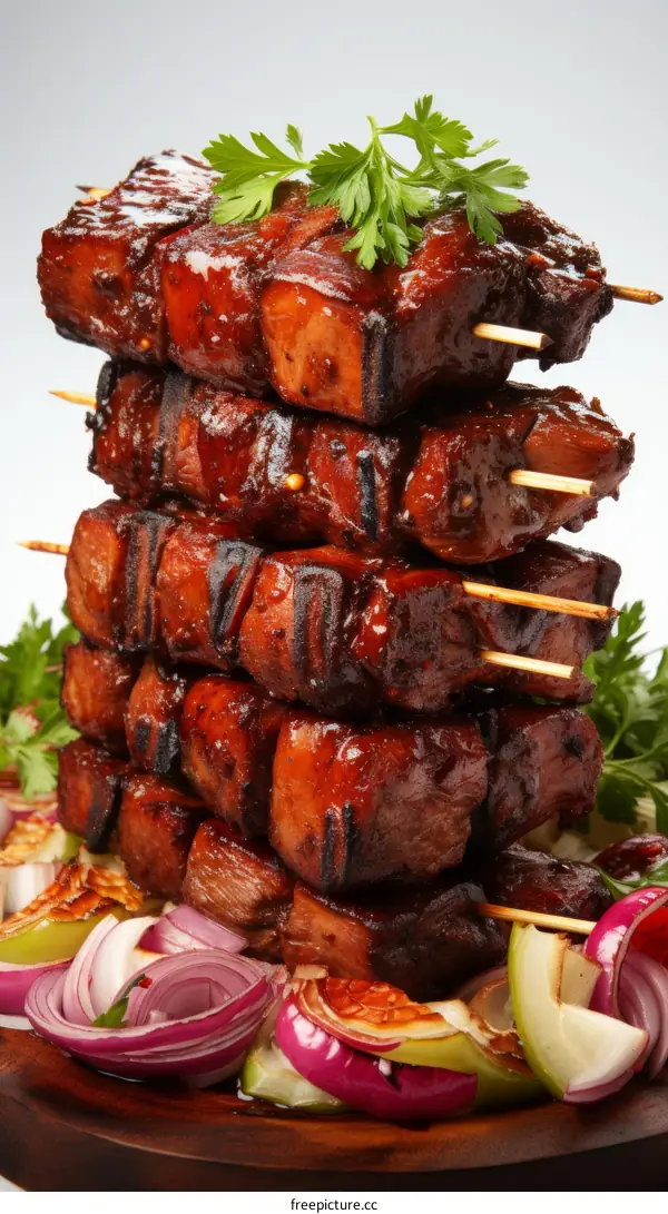 Savory Shish Kebabs Skewered with Fresh Vegetables