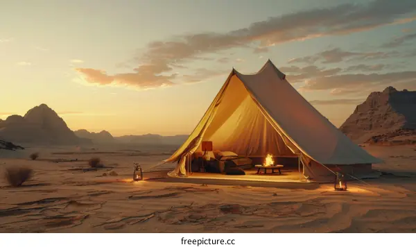 Luxury desert camping in the vast desert under the stars