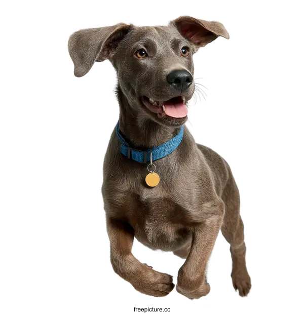 [Transparent Background PNG]Playful Grey Puppy Jumping in the Air