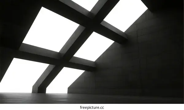 Modern geometric concrete structure with large skylights