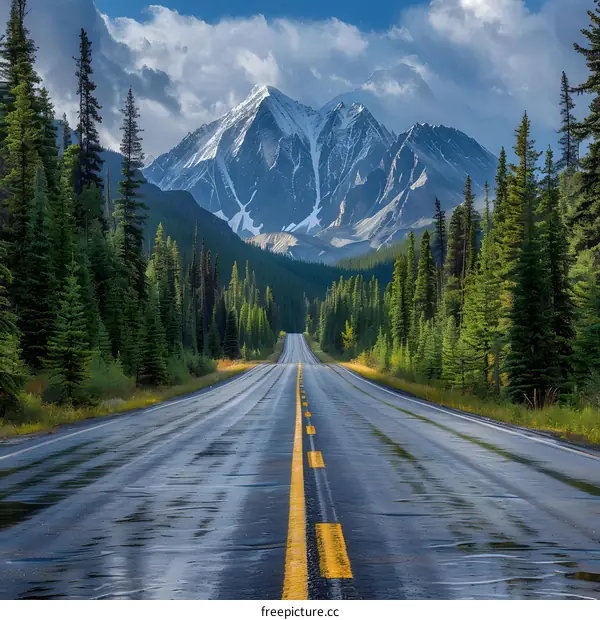 Empty Road Leading to Majestic Mountains
