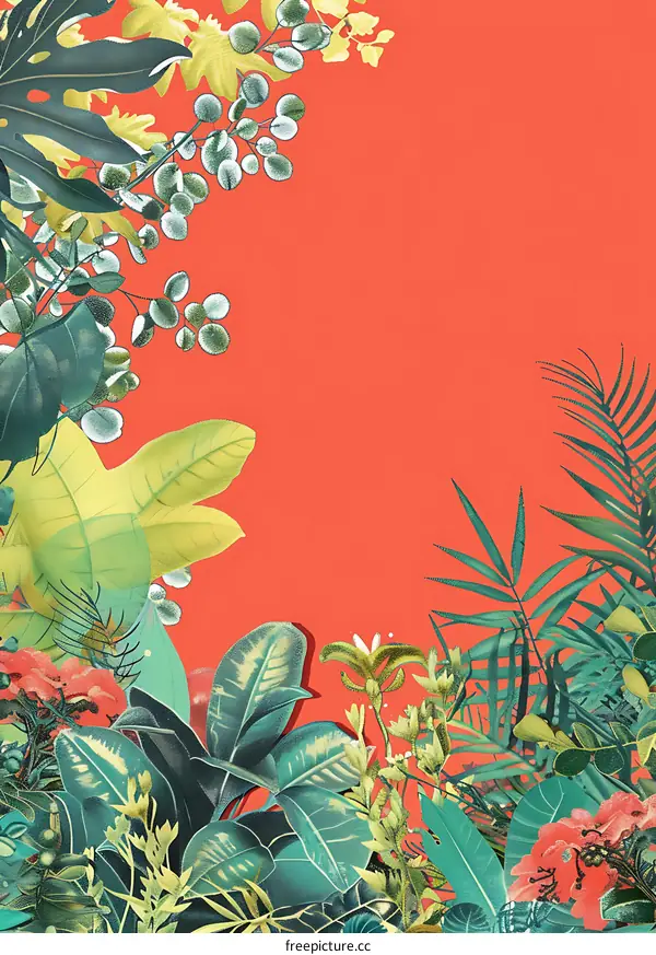 Tropical Leaves Orange Background Illustration