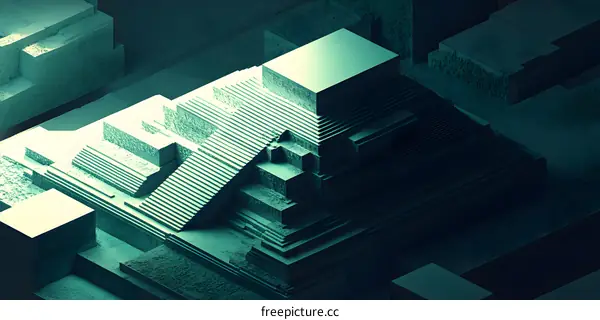 Abstract Geometric Green Pyramid 3D Illustration