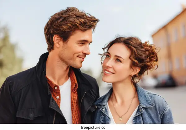 Couple in Casual Attire Outdoors