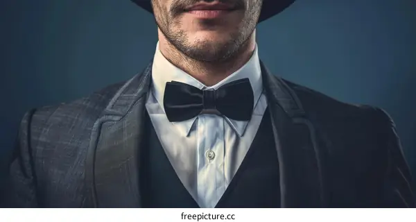 Black and white portrait of a man wearing a suit and bow tie