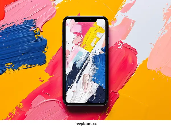 Abstract Phone Background with Colorful Paint Strokes