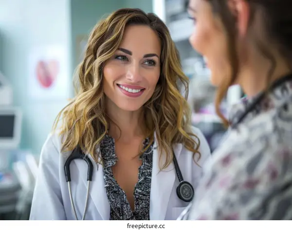 Confident female doctor talking to patient in hospital