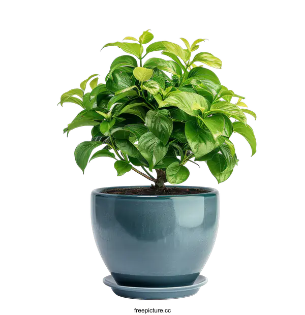 [Transparent Background PNG]Green Plant in Blue Pot on transparent background