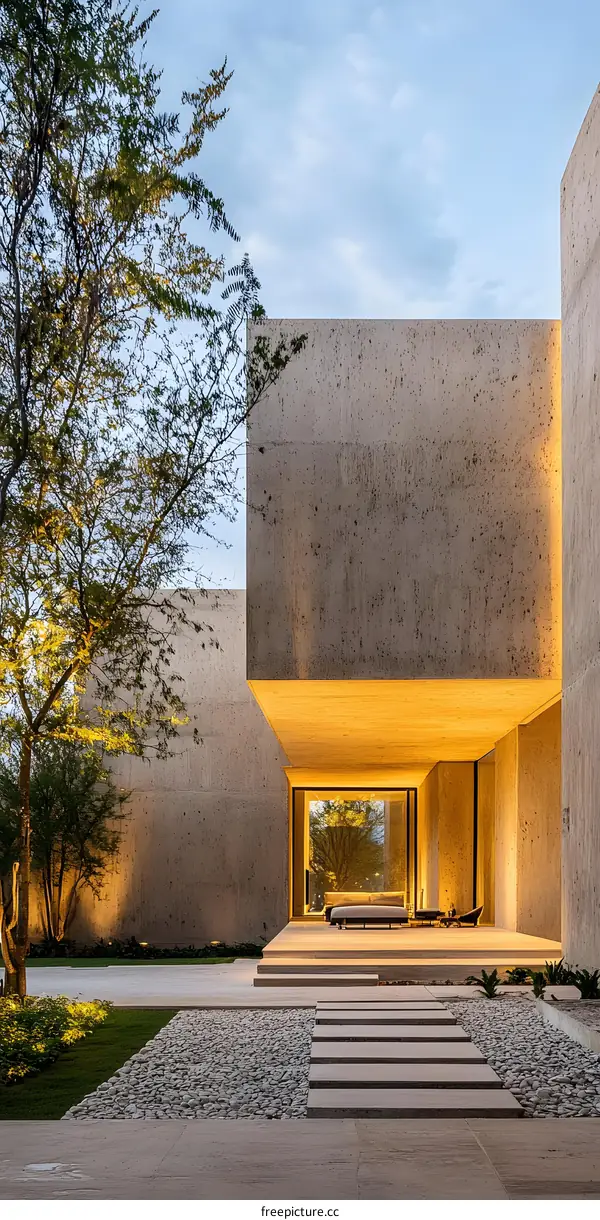 Modern Concrete House with Stone Steps and a Minimalist Design