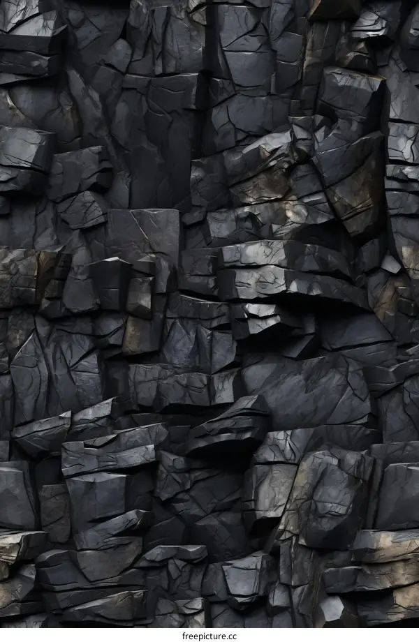 Dark, rough, black rock with brown veins