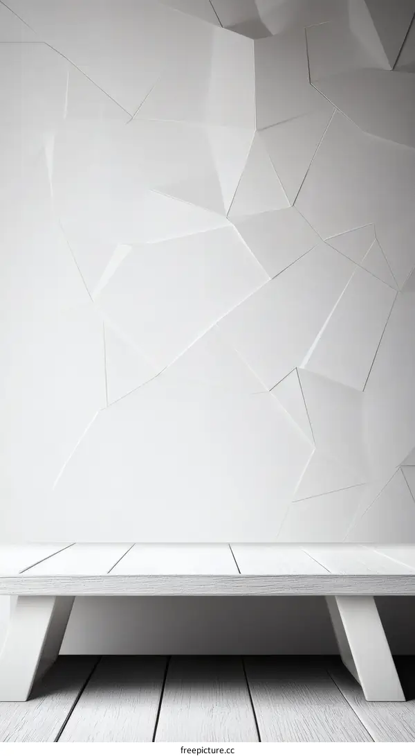 White Wooden Platform Against Geometric Wall Background
