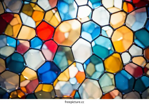 Stained glass window with a honeycomb pattern