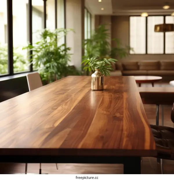 Empty Conference Room with Long Wooden Table