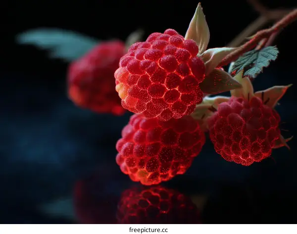 Closeup of Illuminated Raspberries