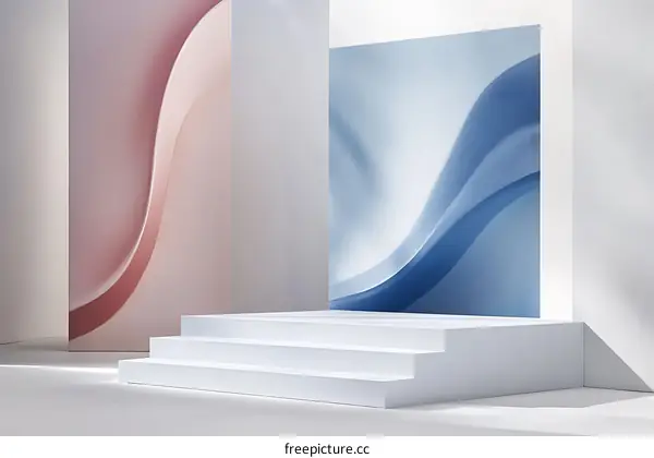Abstract Background with White Platform and Blue and Pink Walls