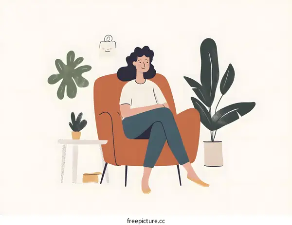 Woman Sitting in a Chair with Plants Around Her