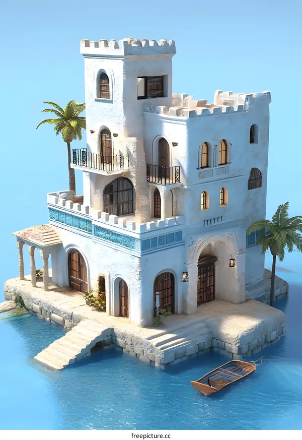 White House on the Water with Palm Trees