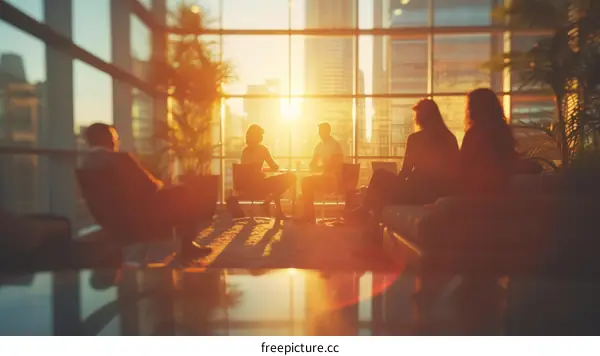 Business people meeting in a modern office with large windows