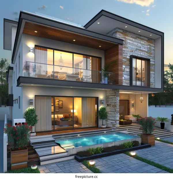 Modern Villa Exterior Design with Pool