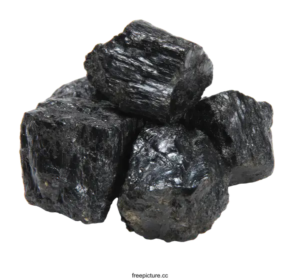 [Transparent Background PNG]Black Tourmaline Crystals Pile Closeup