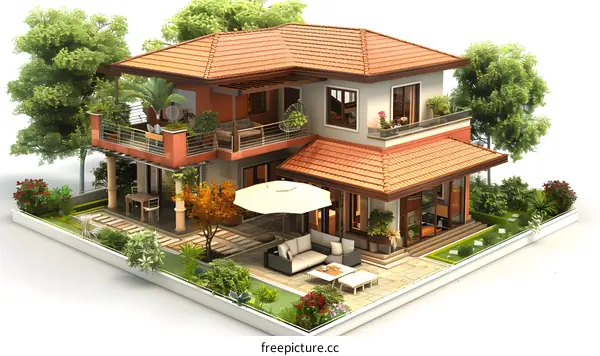 Modern house with palm trees