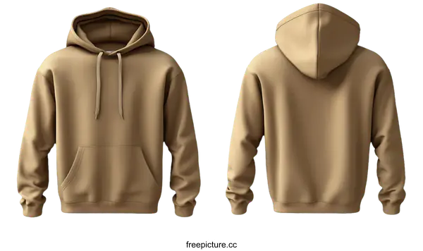 [Transparent Background PNG]Blank Beige Hoodie Mockup Front and Back View