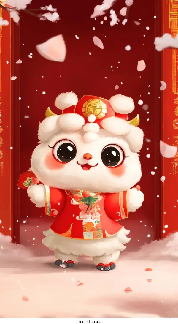 Cute Chinese Zodiac Animal Illustration with Snowflakes