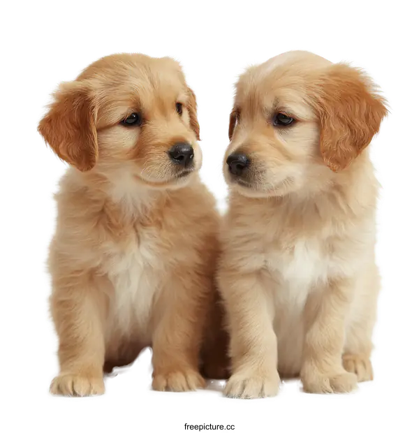 [Transparent Background PNG]Two Adorable Golden Retriever Puppies