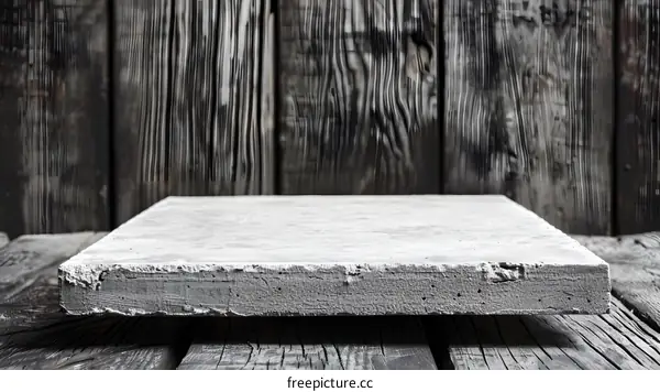 Grey Concrete Platform on Rustic Wooden Background