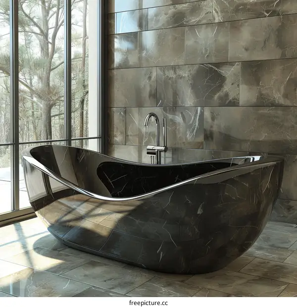 Modern Luxury Black Marble Bathtub Interior Design