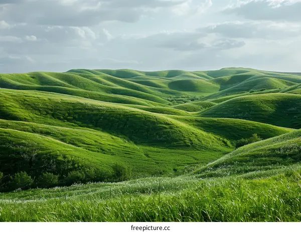 Green rolling hills under a blue sky with white clouds