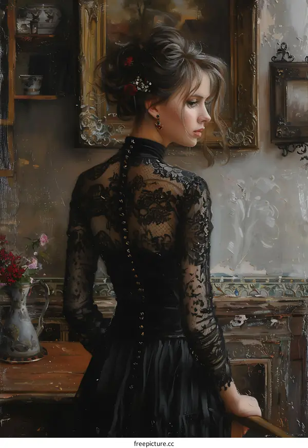Portrait of a Young Woman in a Black Lace Bodice