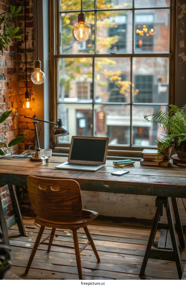 Vintage hipster workspace with retro computer and supplies
