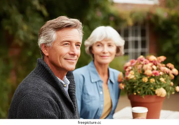 Couple Relaxing in Garden Outdoors