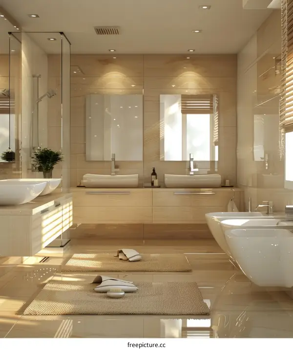 Modern Bathroom Interior Design with Double Sink and Bathtub