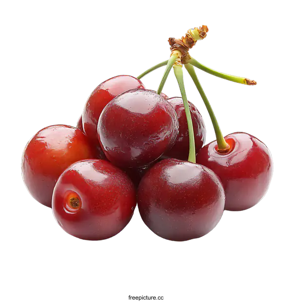 [Transparent Background PNG]Close Up Fresh Cherries Cluster