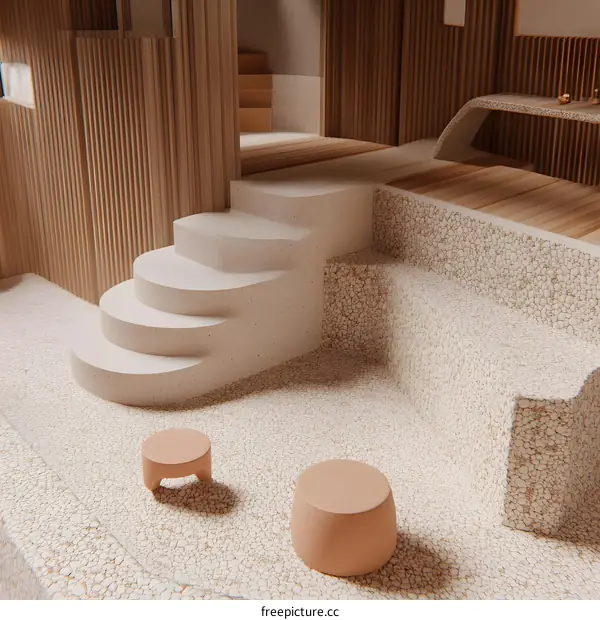 Modern Minimalist Staircase Design With Terrazzo Flooring