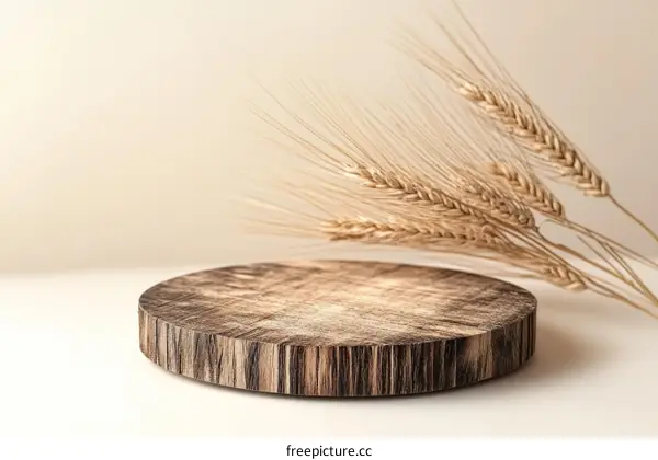 Rustic Wooden Display Platform with Wheat Ears