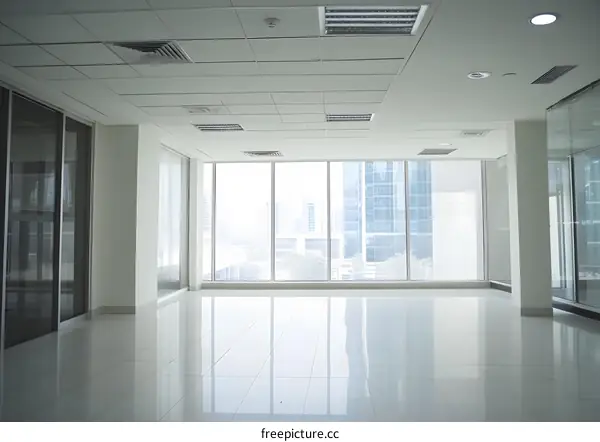 Modern Empty Office Space With Large Windows And City View