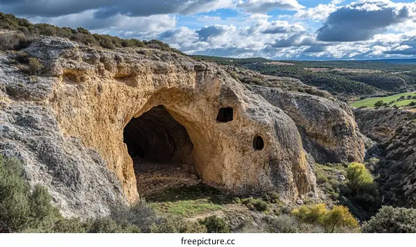 Ancient Cave Entrance in a Rocky Landscape