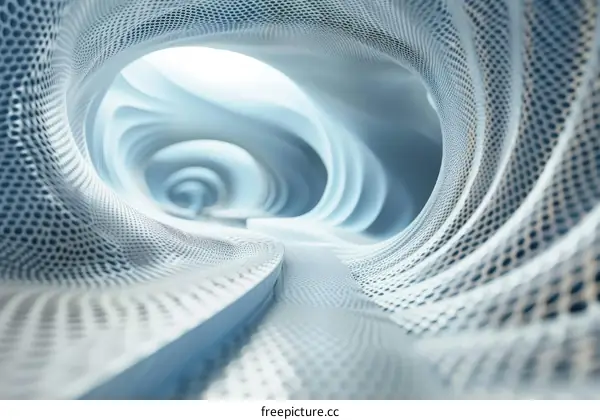 Blue and white abstract 3D rendering of a tunnel