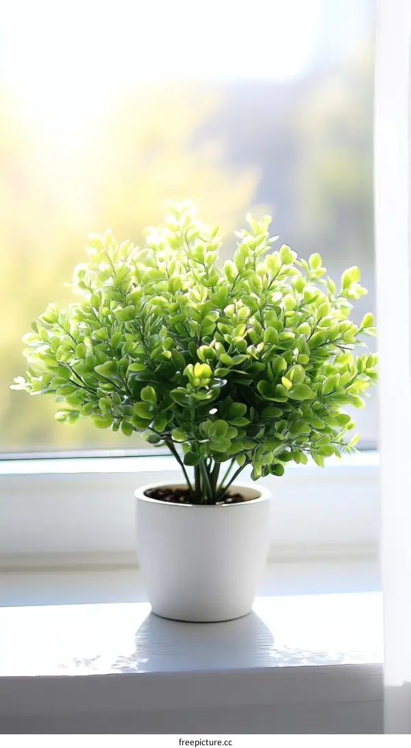 Small Potted Plant on a Windowsill