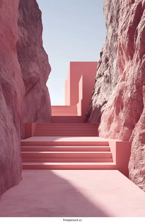 Abstract Minimalist Stairs in Pink Canyon