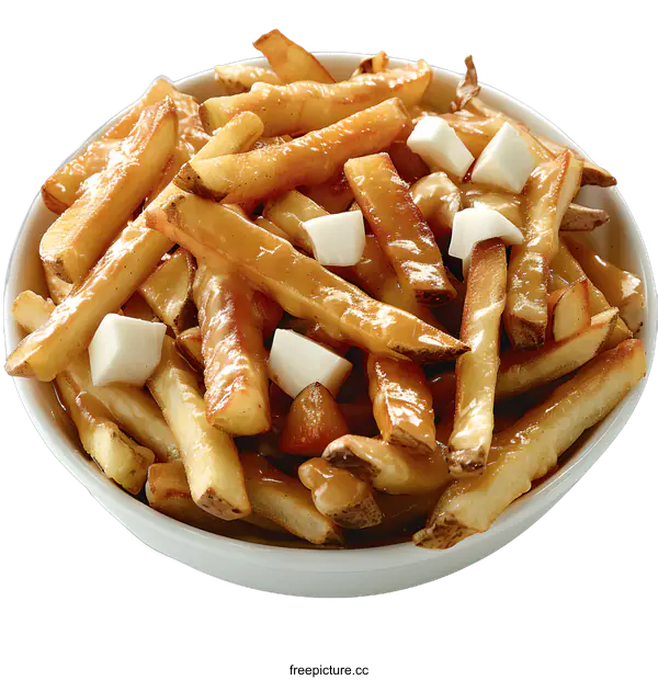 [Transparent Background PNG]A bowl of poutine, a Canadian dish of french fries, cheese curds and gravy