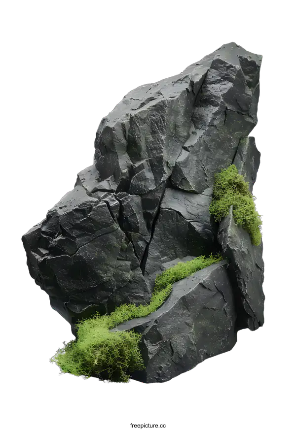 [Transparent Background PNG]Large Grey Rock With Green Moss