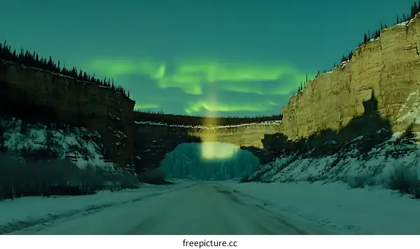 Frozen Waterfall Under the Northern Lights