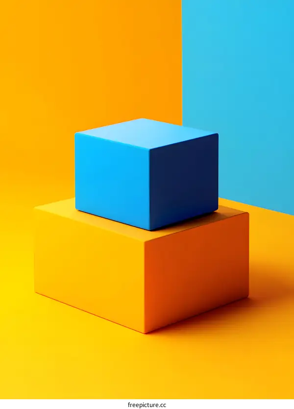 Abstract Minimalist Background with Blue and Yellow Cubes