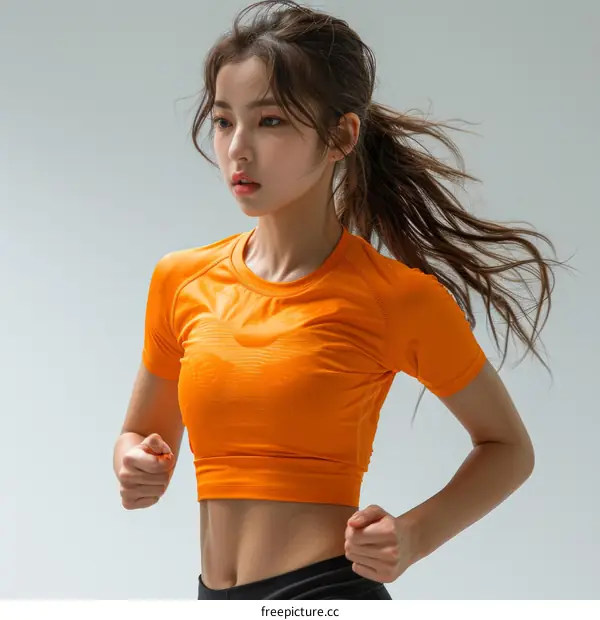 Young Asian woman in sportswear running